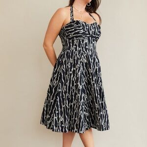 Anthropologie Girls from Savoy Cerys Halter/Strapless Midi Black and White Dress